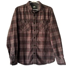 Roots dark grey and burgundy corduroy button down shirt size large may fit small